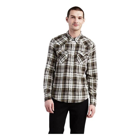 Levi's Snap Button Plaid Button Down‎ Grey & Black XXL - Picture 1 of 9